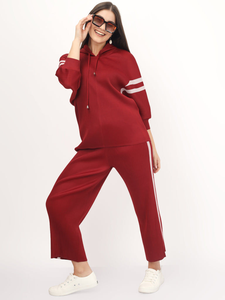 Pleated Jogger  Set- Red