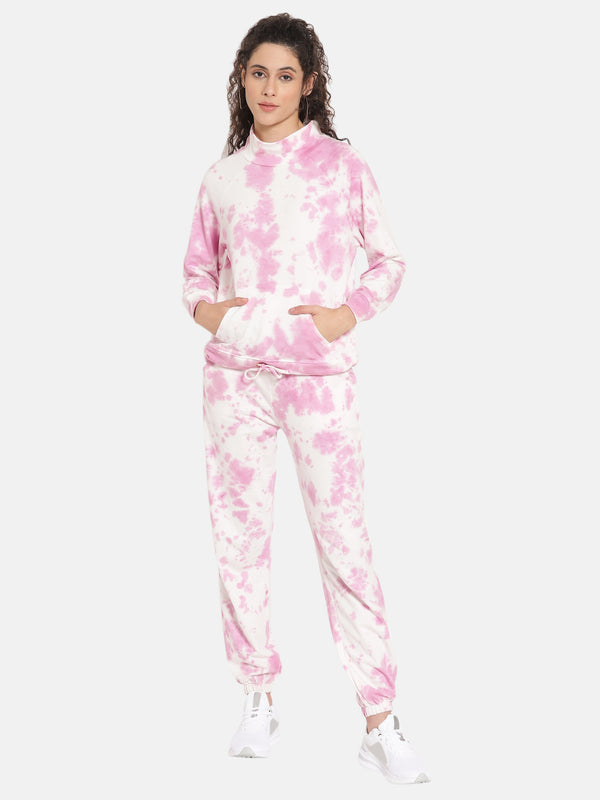 Tie-Dye Jogger Set in Pink Color-Full Sleeves