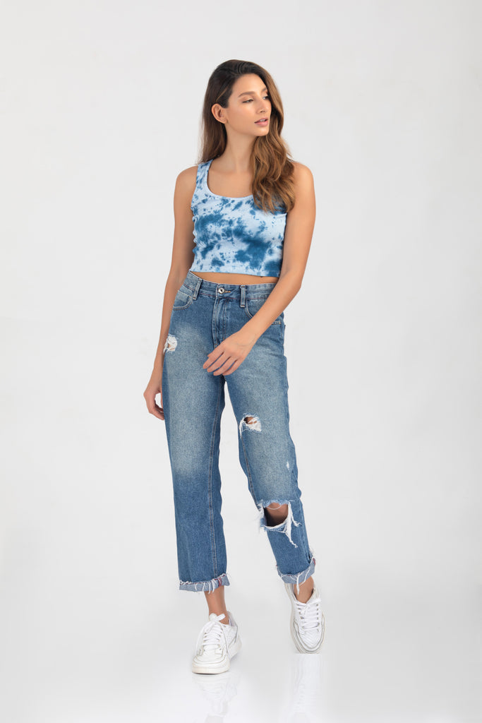 Tie-Dye Crop Top in Teal Color