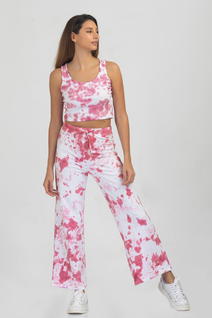 Tie-Dye Set of Crop top and Pants in Crimson Red Color