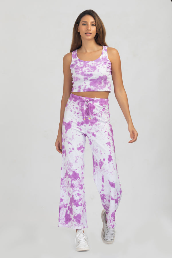 Tie-Dye Set of Crop top and Pants in Lilac Color