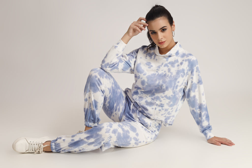 Tie-Dye Jogger Set in Blue Color-Full Sleeves