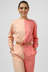Color Block Co-ord Set In Pink-Peach Color